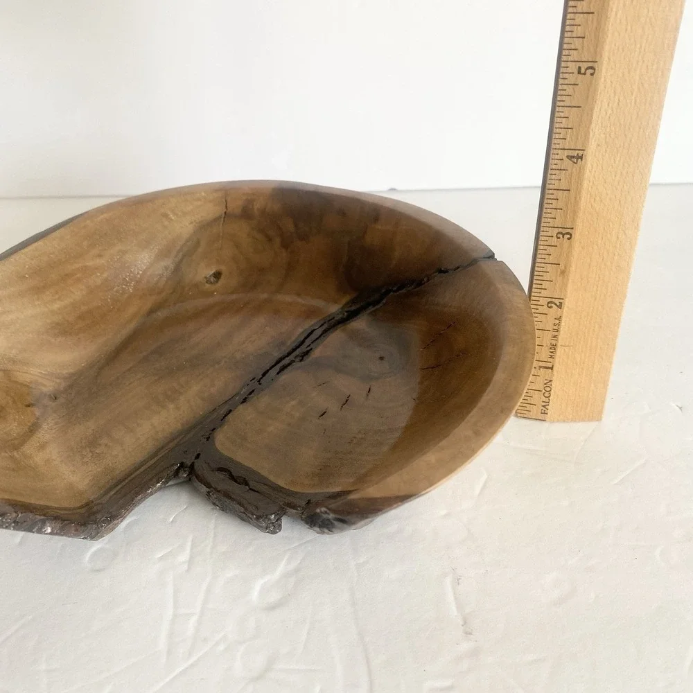 Hand Turned Wooden Bowl Artisan Handmade Live Edge Wood Key Coin Tray Rustic Art